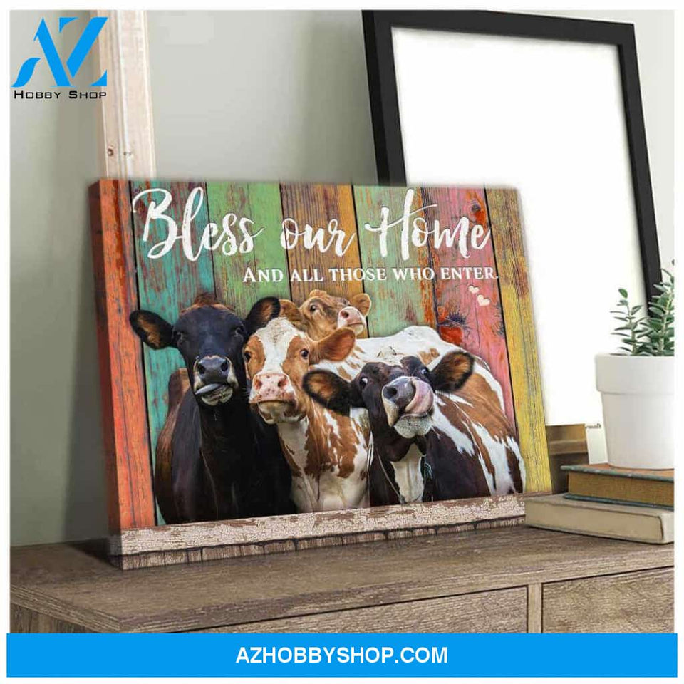 Farmhouse Canvas Bless our home and all those who enter Wall Art Decor