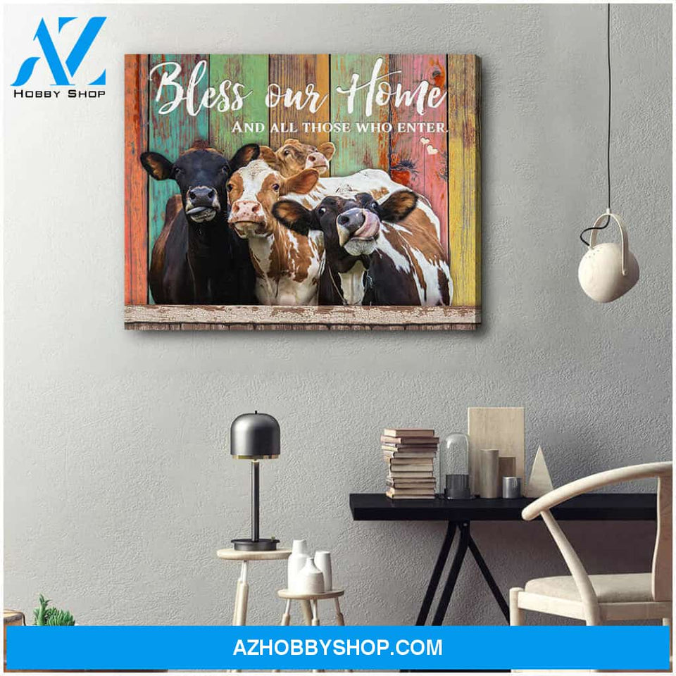 Farmhouse Canvas Bless our home and all those who enter Wall Art Decor