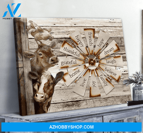 Farmhouse Cow And Chicken Poster Windmill Barn Wall Art, Wall Decor Gift Idea For Farmer Housewares