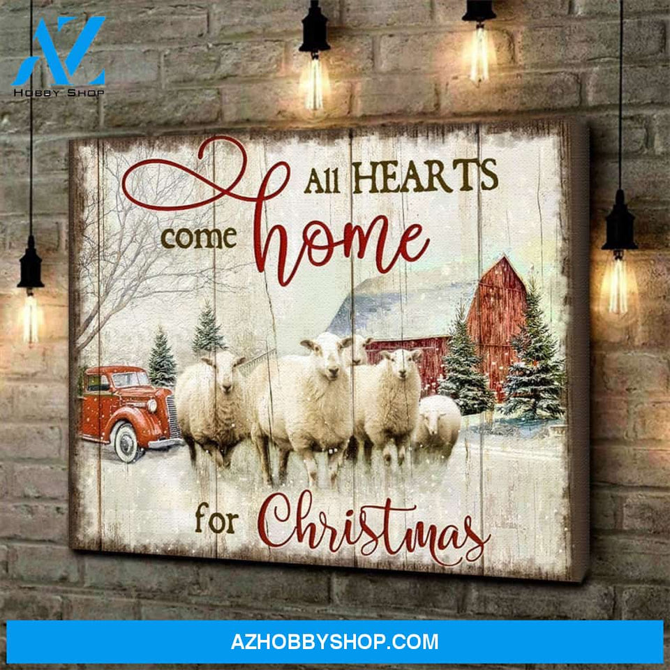 Farmhouse Decor All Hearts Come Home For Christmas Sheeps Canvas Wall Art