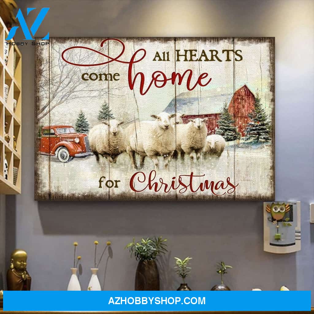 Farmhouse Decor All Hearts Come Home For Christmas Sheeps Canvas Wall Art
