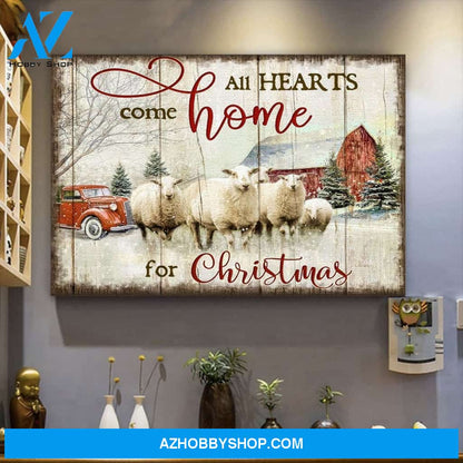Farmhouse Decor All Hearts Come Home For Christmas Sheeps Canvas Wall Art