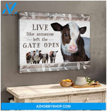 Beautiful Farmhouse Hereford Cow Canvas Live Like Someone Left The Gate Open Wall Art Decor