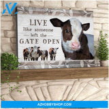 Beautiful Farmhouse Hereford Cow Canvas Live Like Someone Left The Gate Open Wall Art Decor