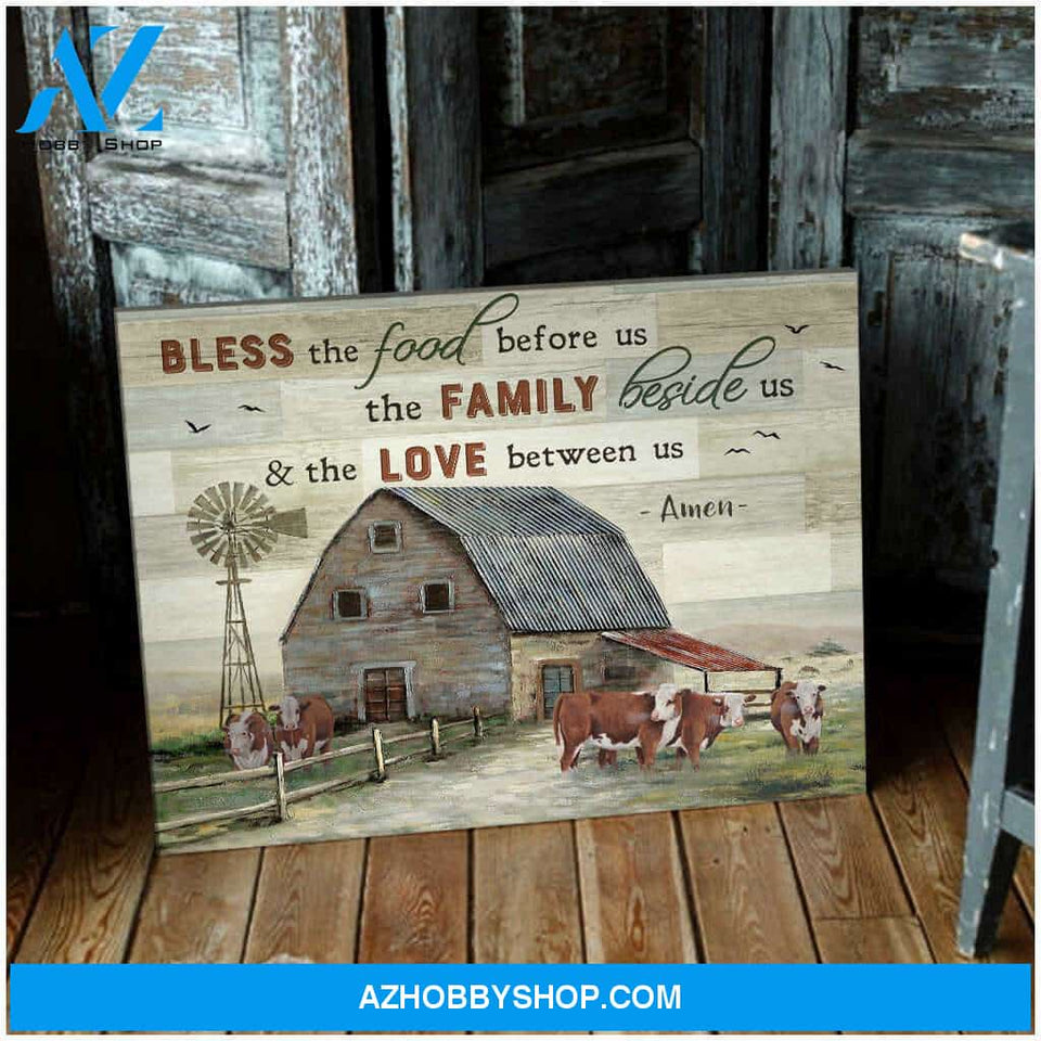 Farmhouse Hereford Cows Bless the food before us Farm Canvas Wall Art Decor