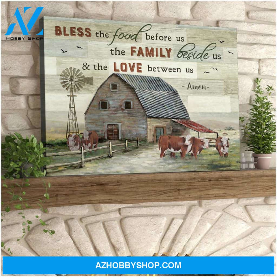 Farmhouse Hereford Cows Bless the food before us Farm Canvas Wall Art Decor