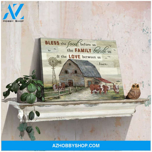 Farmhouse Hereford Cows Bless the food before us Farm Canvas Wall Art Decor