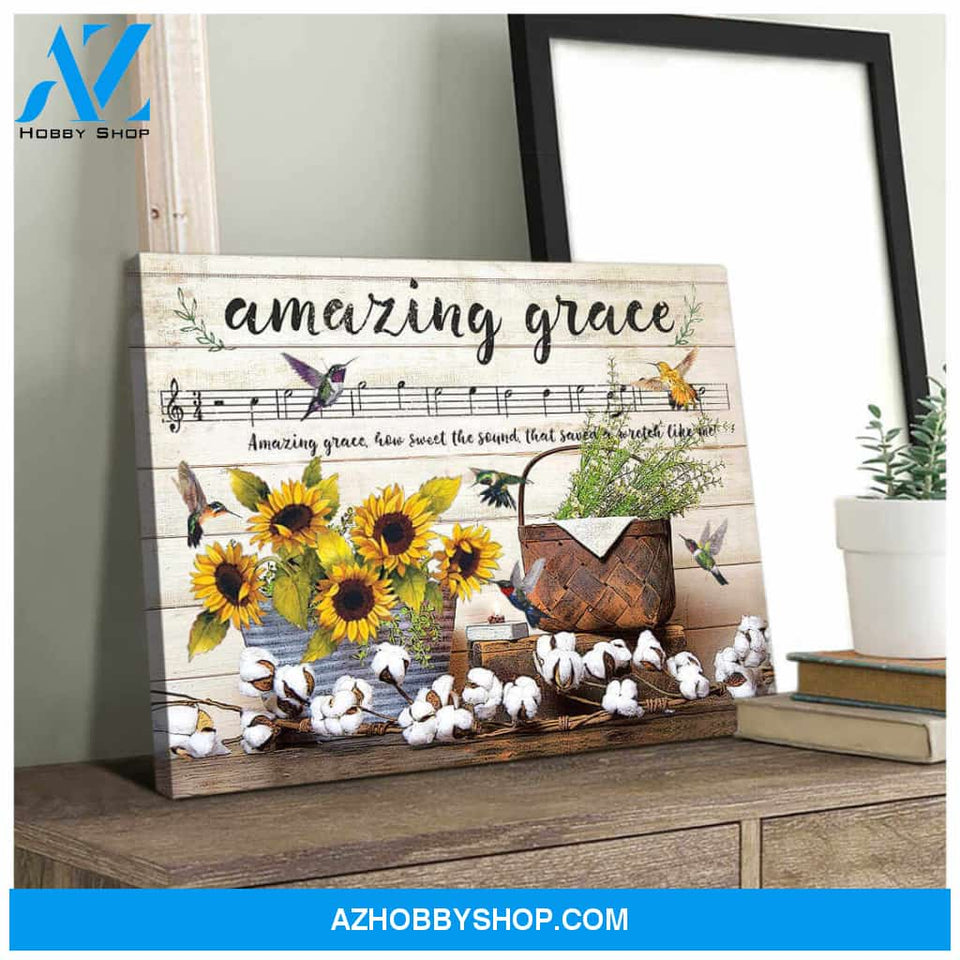 Farmhouse Hummingbirds Canvas Amazing Grace Wall Art Decor