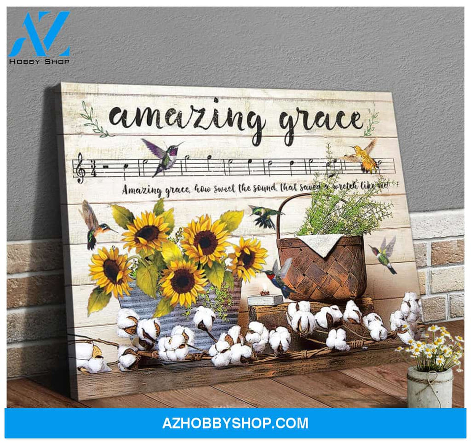 Farmhouse Hummingbirds Canvas Amazing Grace Wall Art Decor