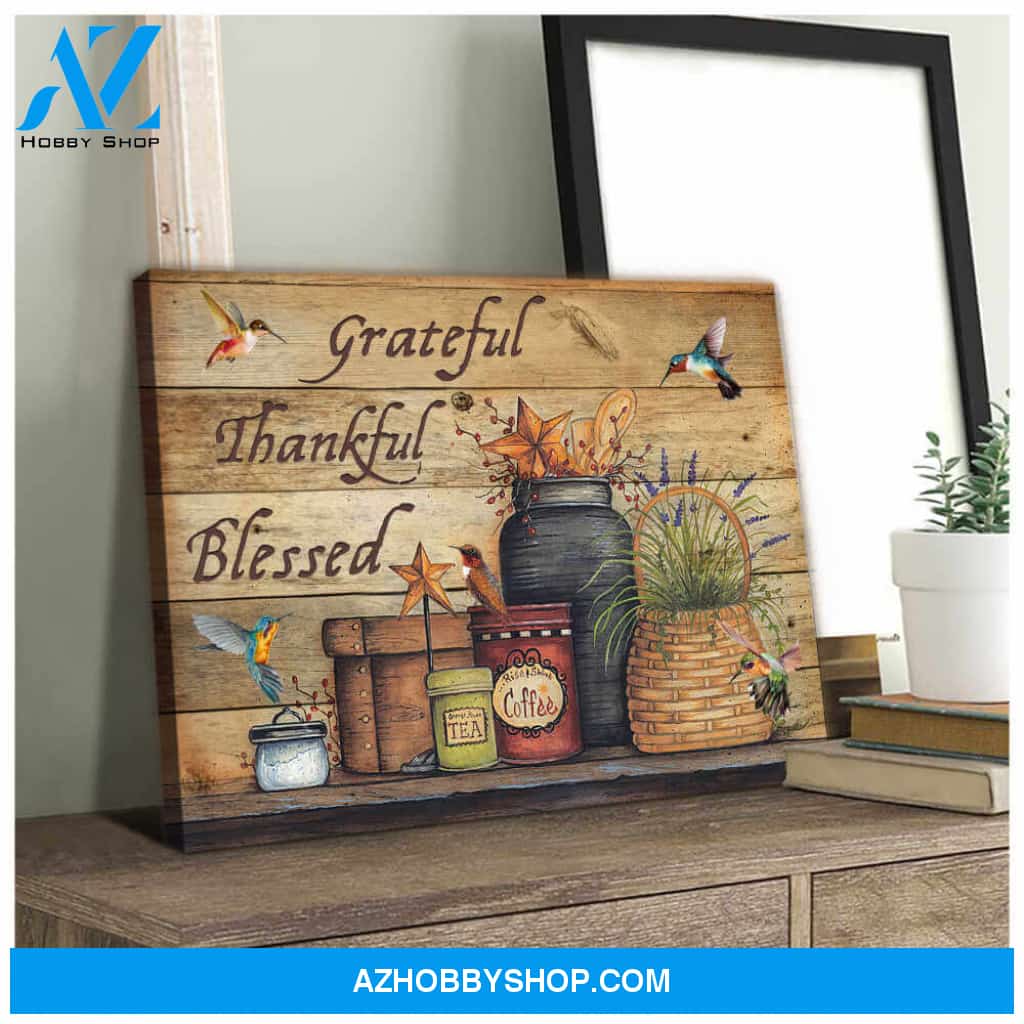 Farmhouse Hummingbirds Canvas Grateful Thankful Blessed Wall Art Decor