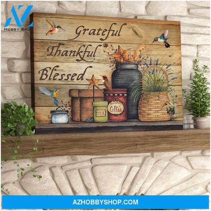Farmhouse Hummingbirds Canvas Grateful Thankful Blessed Wall Art Decor