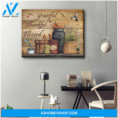 Farmhouse Hummingbirds Canvas Grateful Thankful Blessed Wall Art Decor