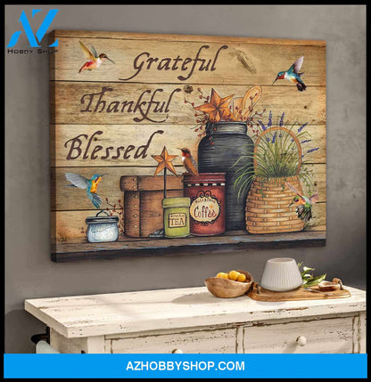Farmhouse Hummingbirds Canvas Grateful Thankful Blessed Wall Art Decor