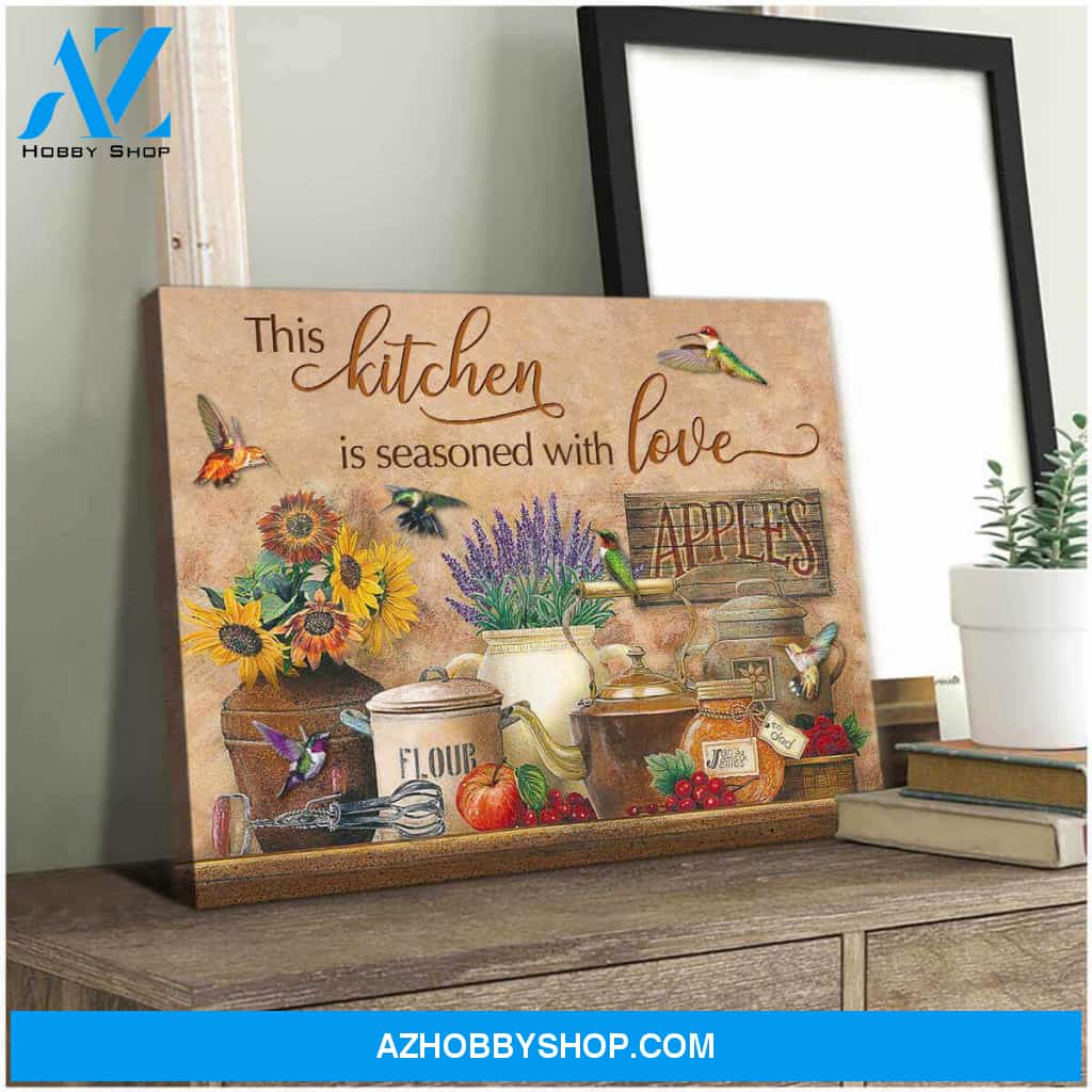 Farmhouse Kitchen and Hummingbird This kitchen is seasoned with love Canvas Wall Art Decor