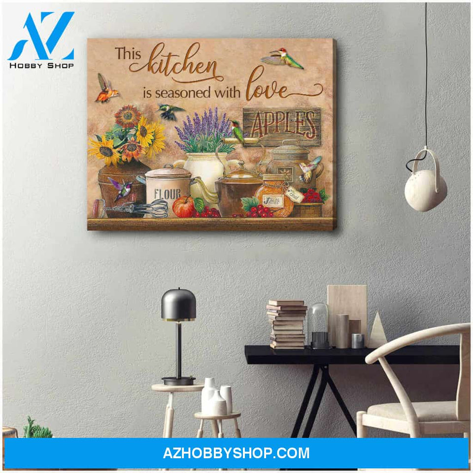 Farmhouse Kitchen and Hummingbird This kitchen is seasoned with love Canvas Wall Art Decor