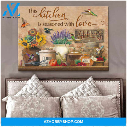 Farmhouse Kitchen and Hummingbird This kitchen is seasoned with love Canvas Wall Art Decor