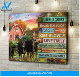Farmhouse Life Is Short Break The Rules Angus Cows Canvas Wall Art Decor