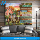 Farmhouse Life Is Short Break The Rules Hereford Cows Canvas Wall Art Decor