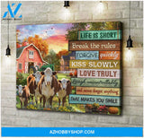 Farmhouse Life Is Short Break The Rules Hereford Cows Canvas Wall Art Decor