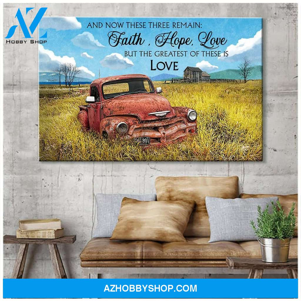 Farmhouse Old Red Truck Barn Christian Canvas Wall Art