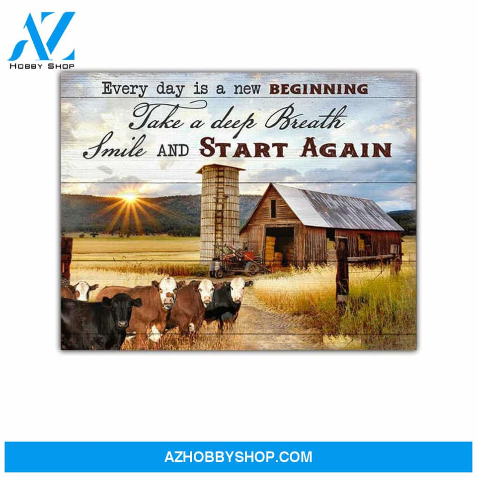 Farmhouse Poster, Every Day Is A New Beginning Cows and Farm Canvas And Poster, Wall Decor Visual Art