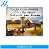 Farmhouse Poster, Every Day Is A New Beginning Cows and Farm Canvas And Poster, Wall Decor Visual Art