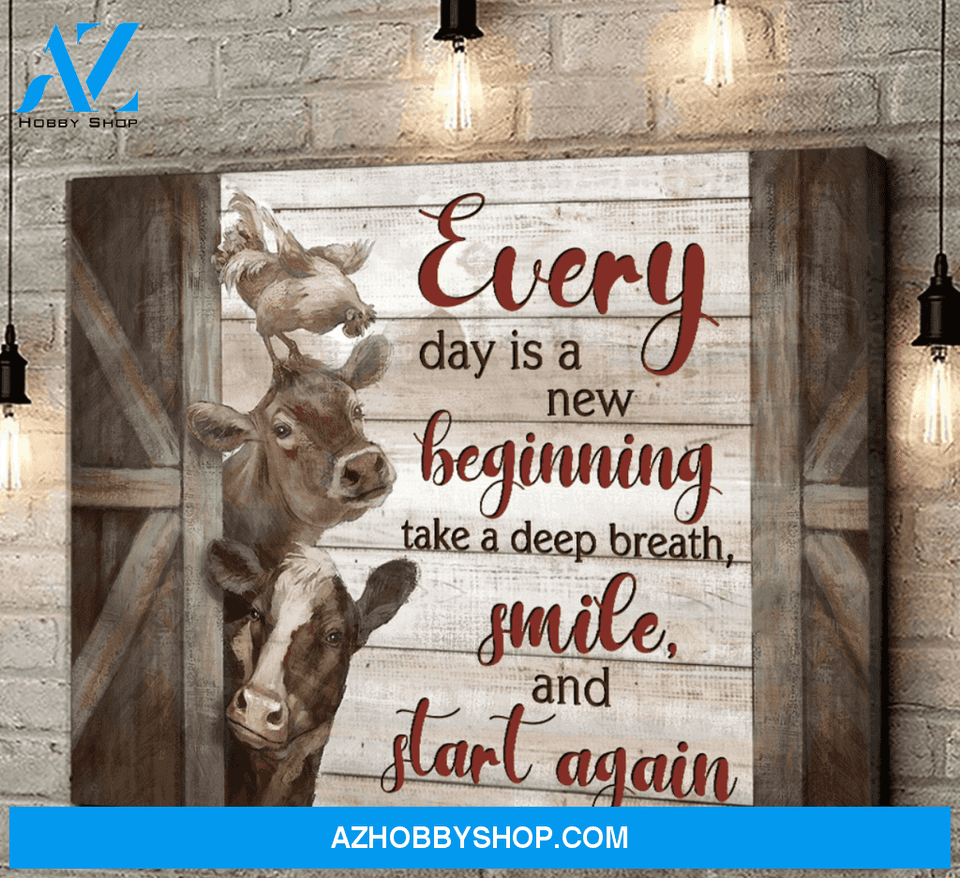 Farmhouse Premium Canvas Wall Art, Wall Decor Visual Art - Every Day is New Beginning Premium Canvas
