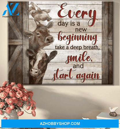 Farmhouse Premium Canvas Wall Art, Wall Decor Visual Art - Every Day is New Beginning Premium Canvas