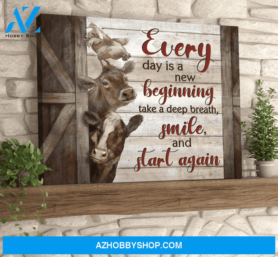 Farmhouse Premium Canvas Wall Art, Wall Decor Visual Art - Every Day is New Beginning Premium Canvas