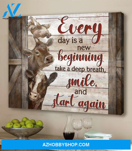 Farmhouse Premium Canvas Wall Art, Wall Decor Visual Art - Every Day is New Beginning Premium Canvas