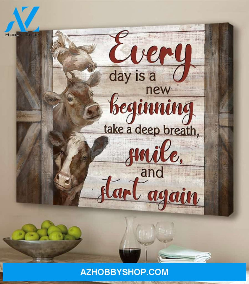 Farmhouse Premium Canvas Wall Art, Wall Decor Visual Art - Every Day is New Beginning Premium Canvas