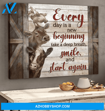 Farmhouse Premium Canvas Wall Art, Wall Decor Visual Art - Every Day is New Beginning Premium Canvas