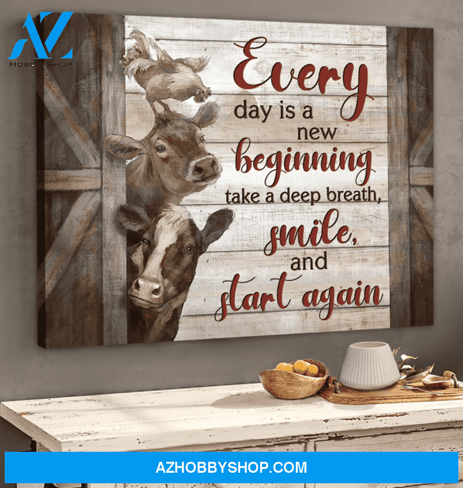 Farmhouse Premium Canvas Wall Art, Wall Decor Visual Art - Every Day is New Beginning Premium Canvas