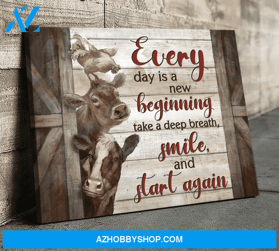 Farmhouse Premium Canvas Wall Art, Wall Decor Visual Art - Every Day is New Beginning Premium Canvas