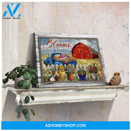 Ohcanvas Farmhouse Red Barn and Butterflies Fence Floral Truck Happiness blooms from within Wall Art Decor
