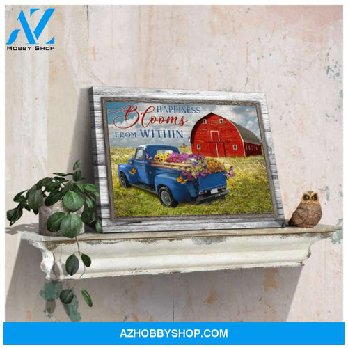 Ohcanvas Farmhouse Red Barn and Butterflies Floral Truck Happiness blooms from within Wall Art Decor