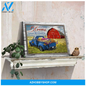 Ohcanvas Farmhouse Red Barn and Butterflies Floral Truck Happiness blooms from within Wall Art Decor