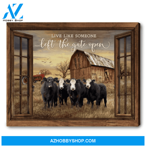 Farmhouse Wall Decor Cow Art Live Like Someone Left The Gate Open Canvas Print