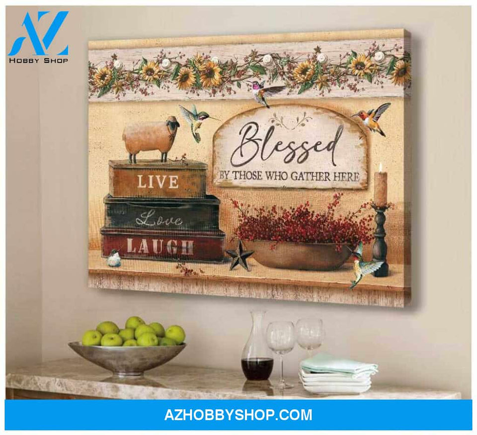 Farmhouse with Hummingbirds Canvas Blessed by Those who Gather here Wall Art Decor