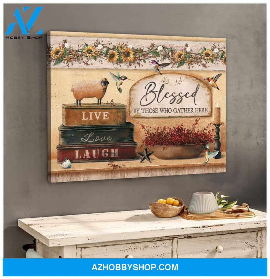 Farmhouse with Hummingbirds Canvas Blessed by Those who Gather here Wall Art Decor