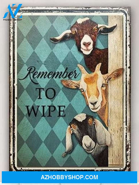 Farrm Goats Remember To Wipe, Funny Canvas And Poster, Wall Decor Visual Art Metal Sign For Bathroom Decor, Toilet Decor, Farmhouse Decor, Gift For Farmer