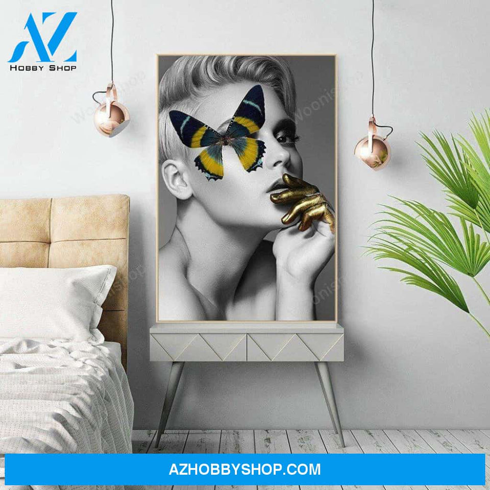 Fashionable Sexy Beauty Canvas Painting Butterfly Woman Portrait Home Decoration Posters Bedroom Hanging Painting Wall Pictures