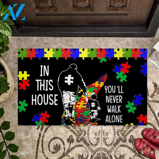 Father And Son Autism Puzzle In This House You’ll Never Walk Alone Doormat