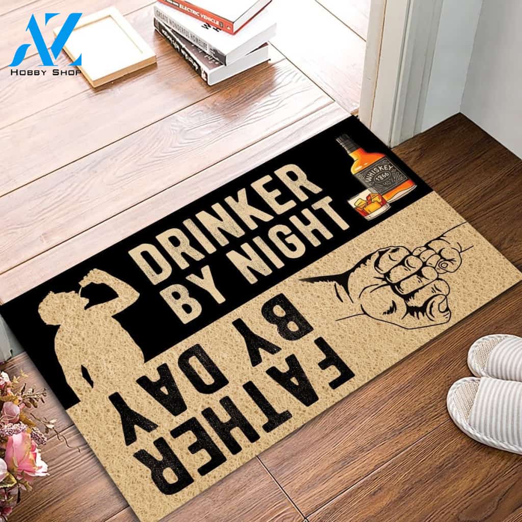 Father By Day Drinker By Night Indoor And Outdoor Doormat Warm House Gift Welcome Mat Gift For Family Friend Birthday Gift
