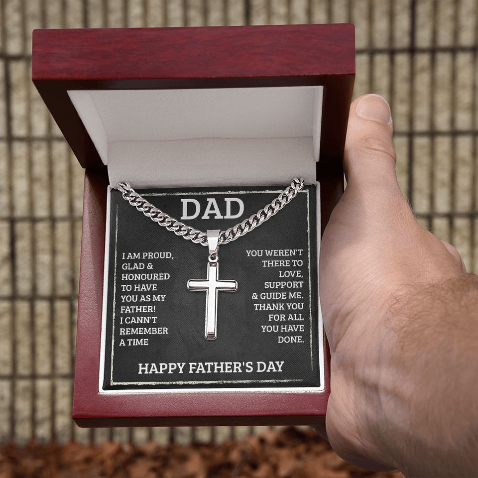 Father's Day Personalized Cross Necklace with Cuban Chain