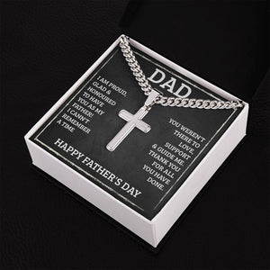 Father's Day Personalized Cross Necklace with Cuban Chain