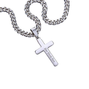 Father's Day Personalized Cross Necklace with Cuban Chain