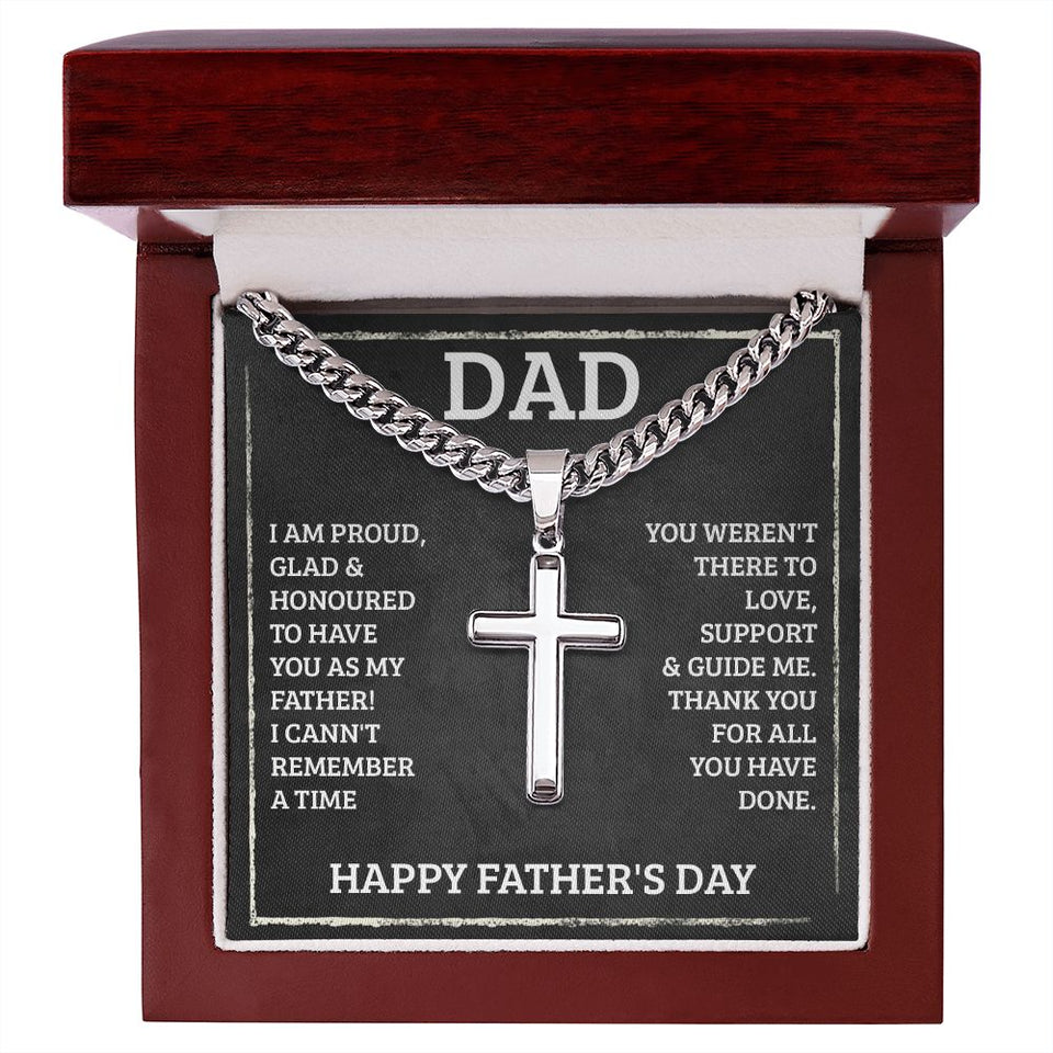 Father's Day Personalized Cross Necklace with Cuban Chain