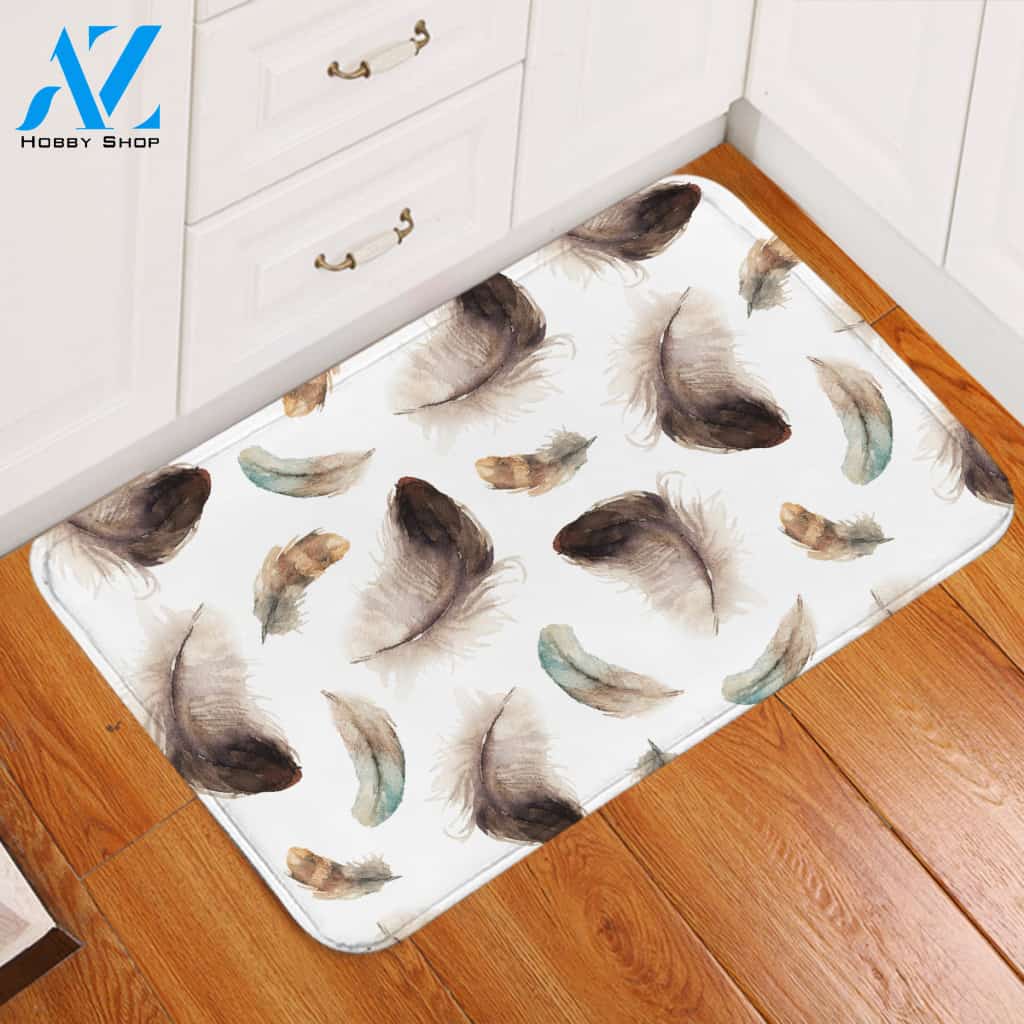 Feather Patterns White Door Mat