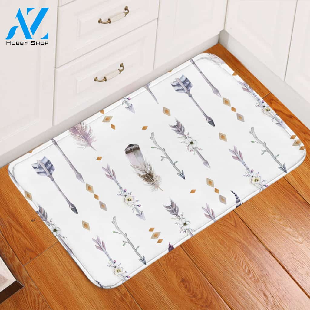 Feathers & Arrows White Door Mat